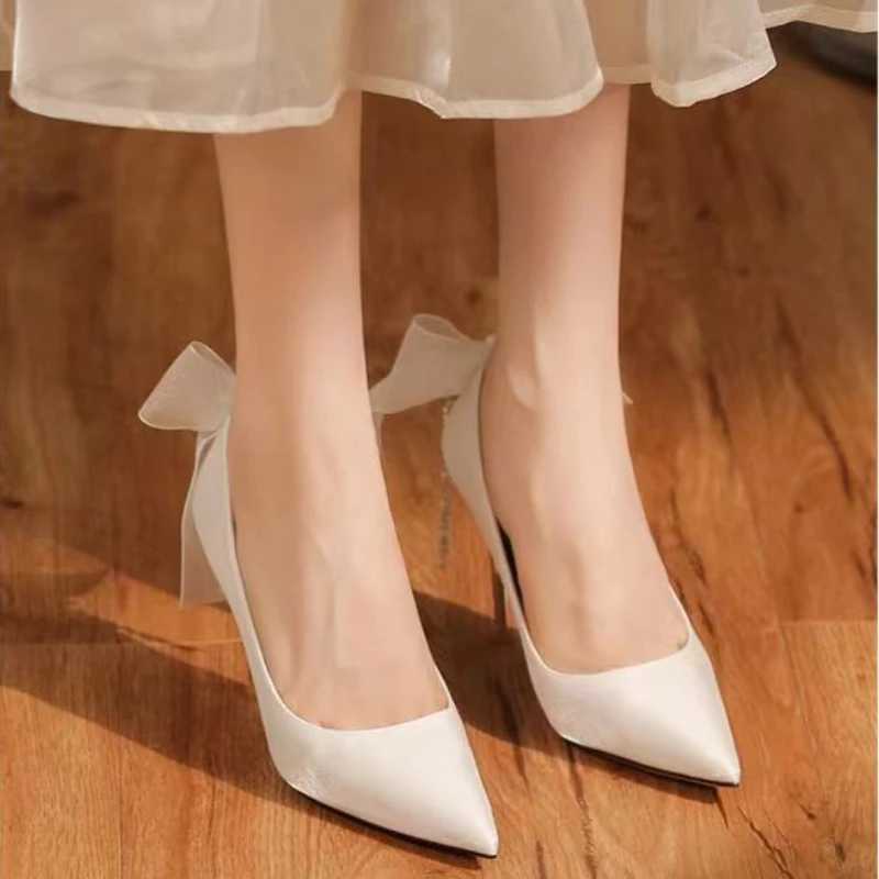Wens Sandals Summer New High Pointed Satin Bow Beaded Wedding Shoes New Fashion Temperament Stiletto Hot Party H Z250121