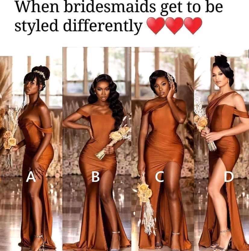 Burnt Orange Mermaid Bridesmaid Dresses Sexy Side Split Backless Satin Long Wedding Party Dress Elegant Miad of Honor Evening Wear BC11220 0121