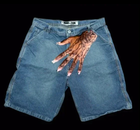 Hip Hop Hand shorts mens graphic print retro blue pocket denim gym shorts Gothic Harajuku sports shorts shorts Y2K 250118