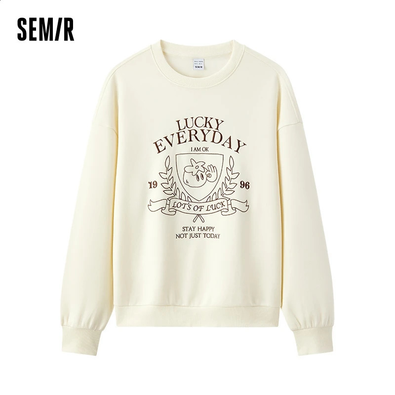 Semir Hoodie Women n-featured Embroidered Loose and Lazy 2025 Spring Round-neck Drop-shoulder Pullover Fashionable 250113