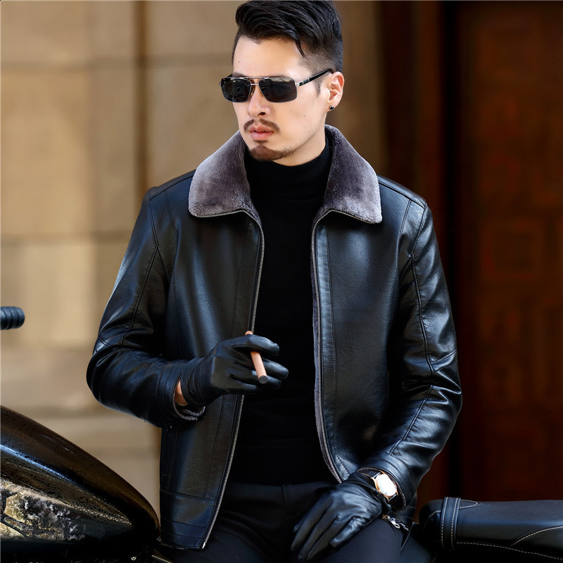 Haining loose fur one-piece dad suit leather jacket mens sheepskin casual leather jacket middle-aged mens thick coat 241118