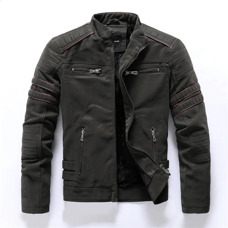 2023 Casual Motorcycle Winter Men Leather Jacket Inner Fleece PU Coat Faux Jackets Mens Clothing Streetwear 250109Z