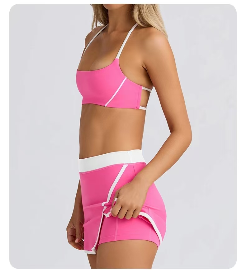 Womens Yoga Two Piece Set 2 Pieces Suit Gym Top Bra Tennis Skirts Suit Fitness High Waist Push Up Workout Set Running Sports Tracksuits Sportswear A40