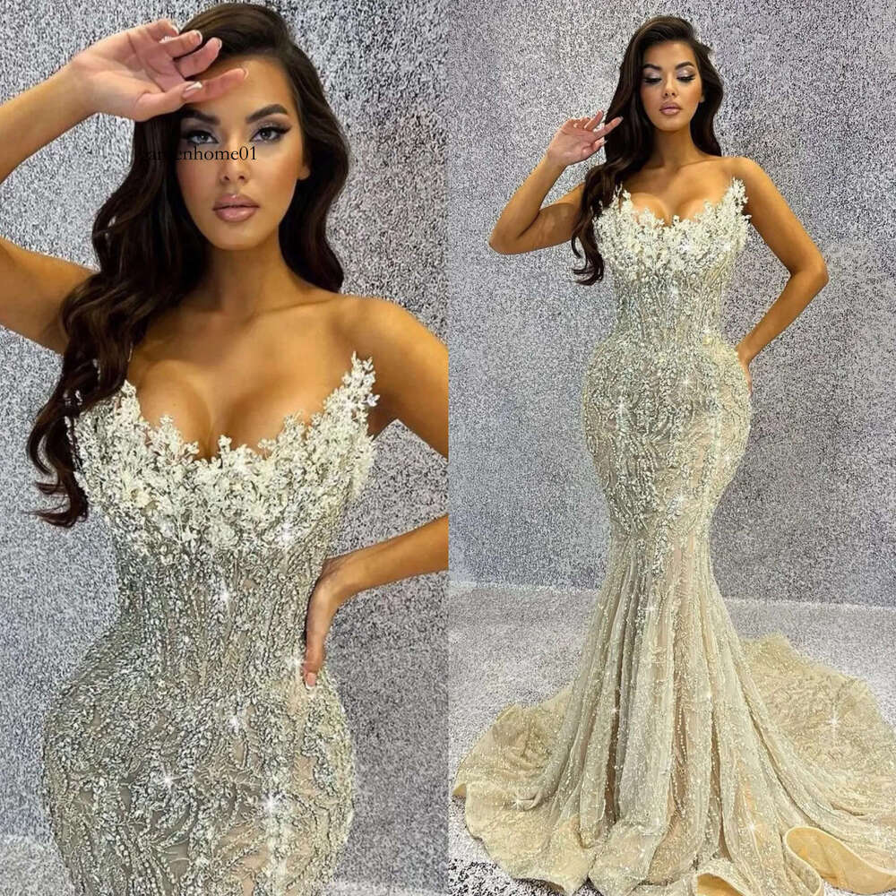 Mermaid Sparkly Evening Sleeveless V Neck Beaded Crystal Prom Dress Or Length Formal Dresses For Special Ocn es
