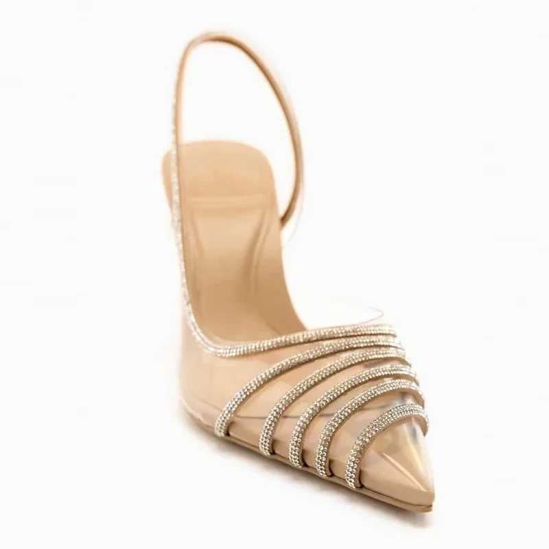 2024 High Hot Heeled Sandals For Wen Sexy Clear PVC Ladies Party Shoes Rhinestones Brand Designer New Summer Slingback Footwear Z250121