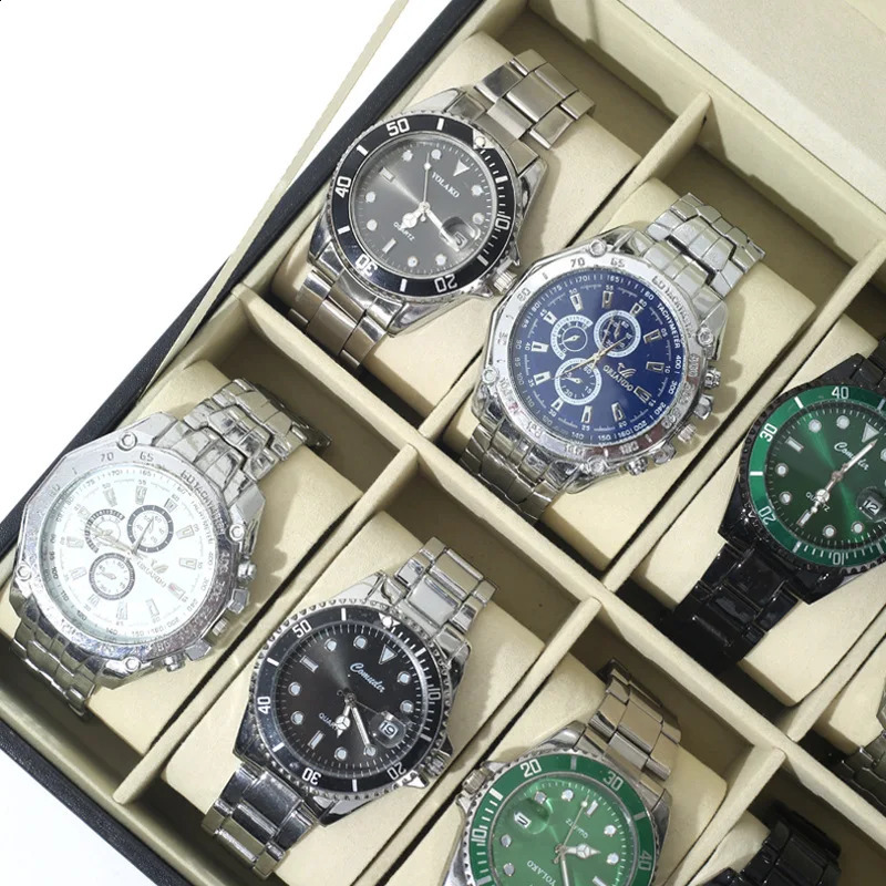 Leather watch storage box Simple PU watch display case with lock Mens watch gift box packaging high-end watch box 250121