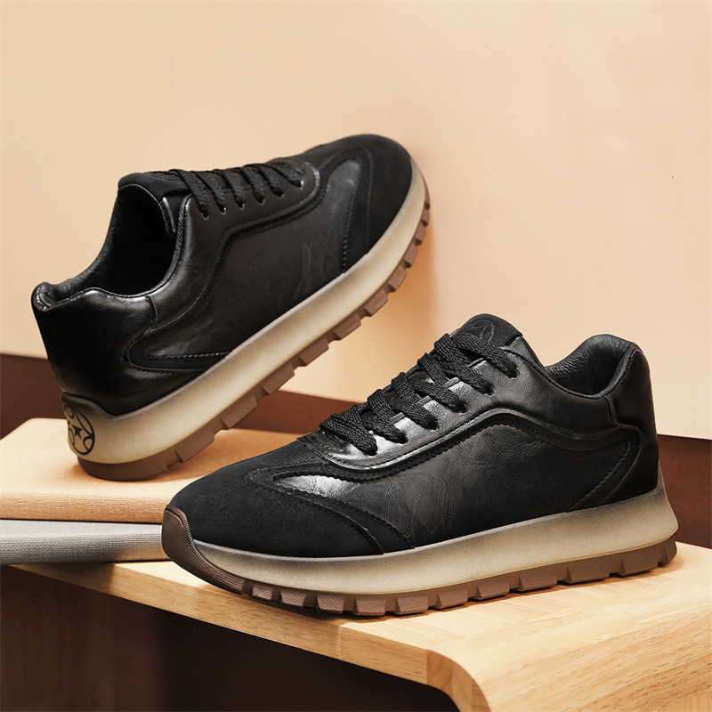 Men Sports Shoes Fashion Simple Design Solid Color Versatile Thick Sole Triple Black Brown Free shipping