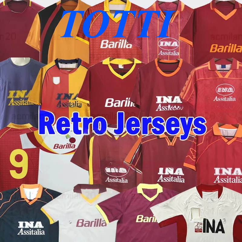 RoMaes Retro 1989 1990 Soccer Jerseys 91 92 94 95 96 97 98 1999 TOTTI BATISTUTA DE ROSSI 2000 01 02 Men Uniforms 2005 06 18 Rome Football Shirts Kids Kits Adult Set De Rossi