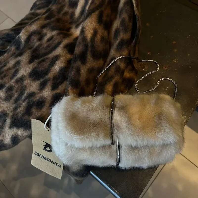Fluffy Clutch Women Handbag Chain Shoulder Crossbody Paper Clip Bag Winter Wallet