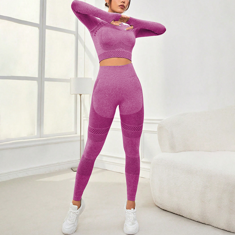 European and American designer women's high-end seamless yoga suit long sleeved peach hip casual pants versatile sports suit fitness suit
