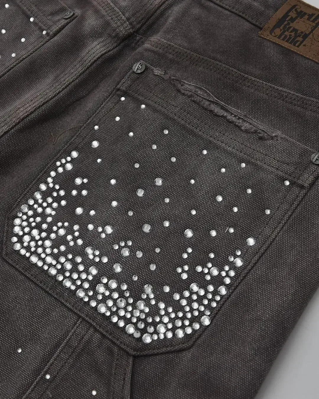 Gothic trend rhinestone pocket exquisite denim shorts mens y2k hiphop n personality style daily couple wideleg pants 250121