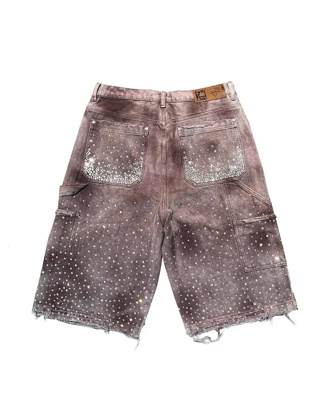 Gothic trend rhinestone pocket exquisite denim shorts mens y2k hiphop n personality style daily couple wideleg pants 250121