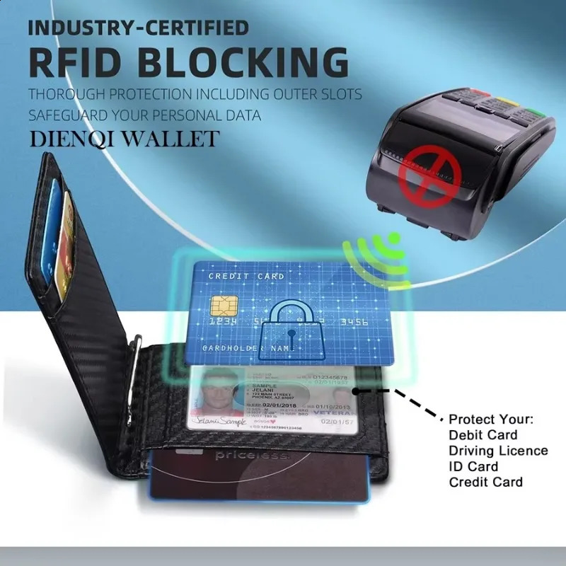 Metal Money Clip Wallet RFID Blocking Slim Card Holder Bag Credit Cardholder Carbon Fiber Bifold Smart for Men 250114