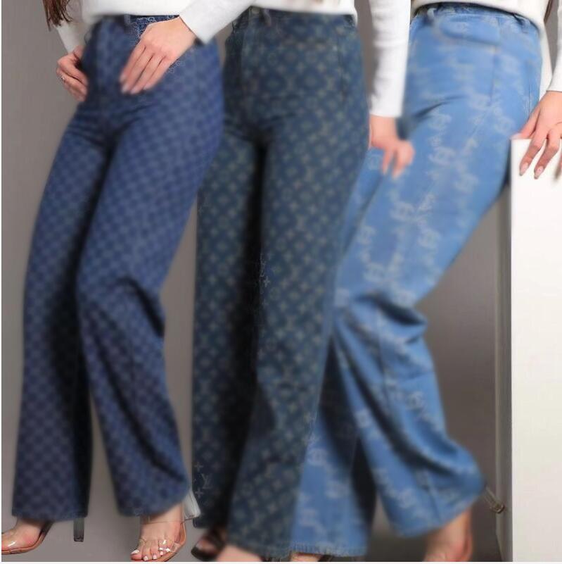 New women designer denim luxury Denim full printed full monogram trousers girls Jacquard wide leg long jeans jeans Clothing