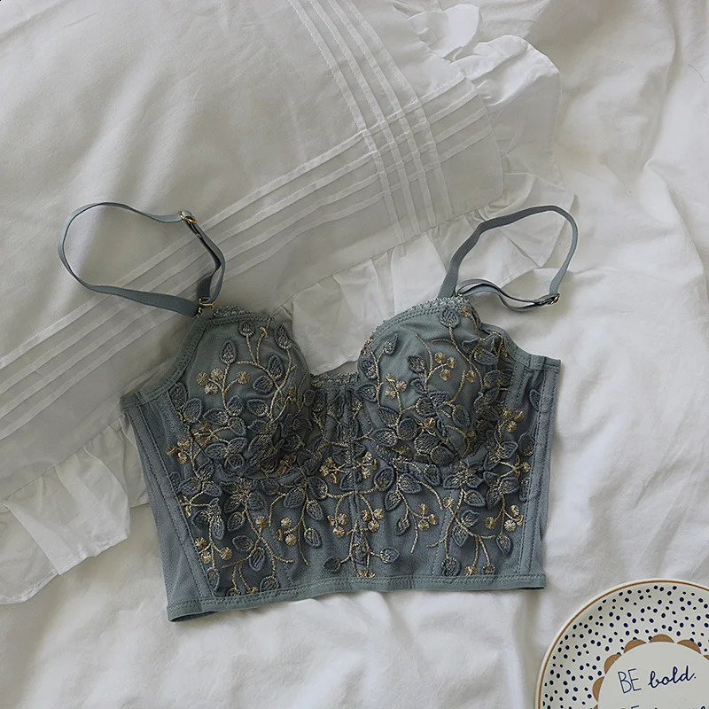 Three-dimensional embroidered bra sexy lace fish bone corset widened breasted with steel ring 2/1 half cup bralette underwear 250121
