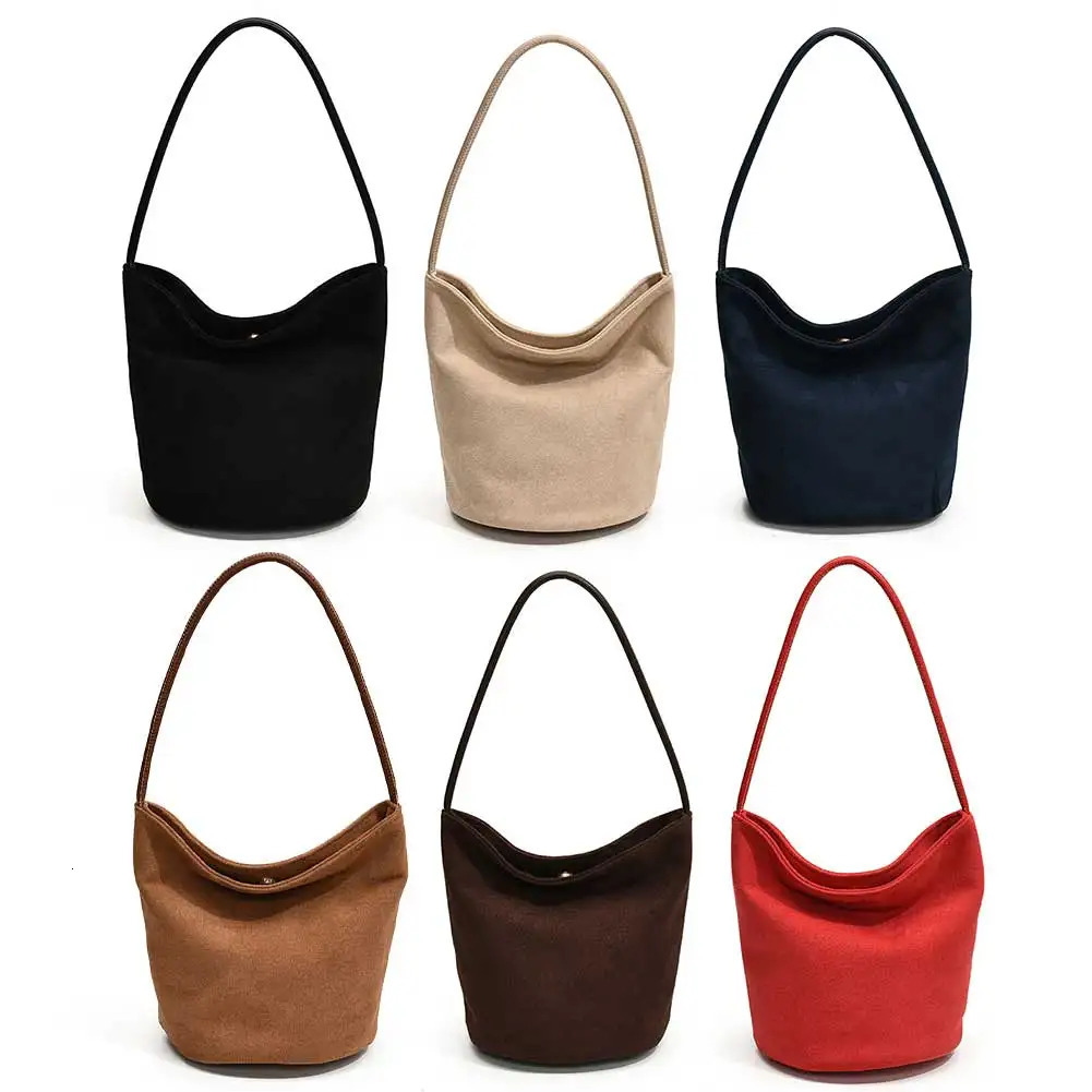 Women Suede Bucket Bag Faux Shoulder Large Capacity Womens Commuting Bags Retro Trendy Solid Color Tote Handbags 250114