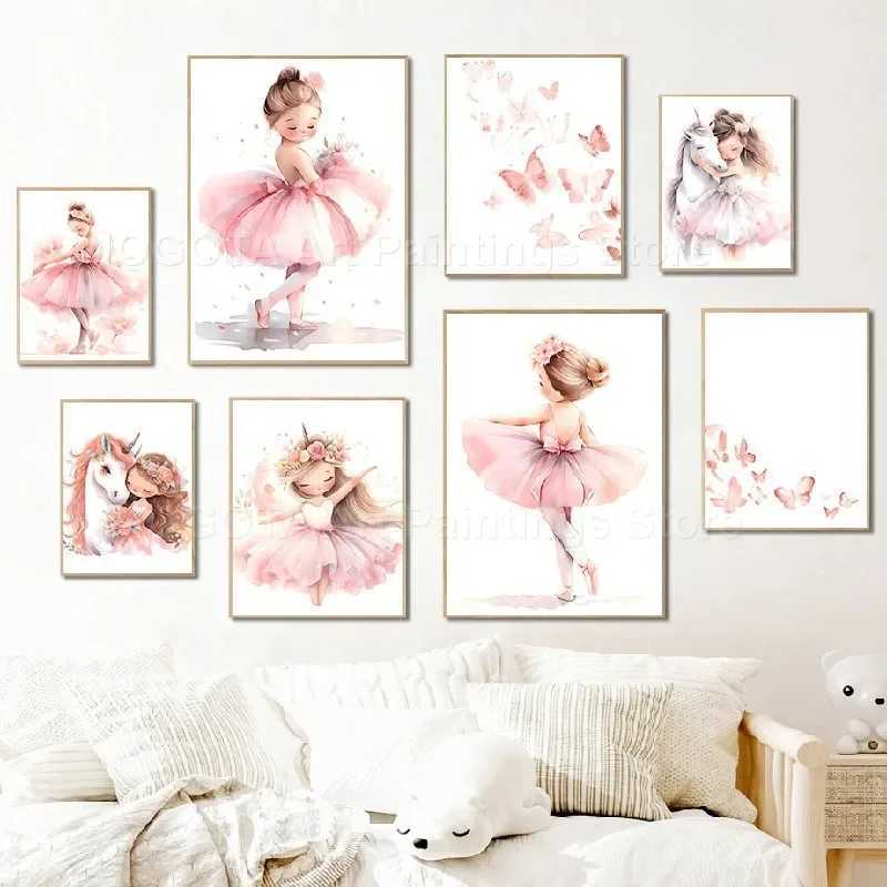 Girl Unicorn Ballerina Nursery Wall Art Canvas Painting Nordic Posters And Prints Pictures Baby Kids Ro Decor Y250122