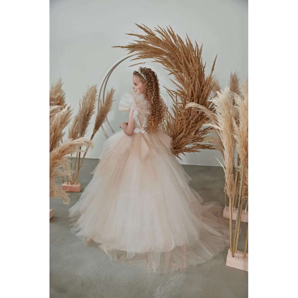 Champagne Wer For Weddings Ball Gown Scoop Tulle Appliques Long First Communion Dresses Little Girl Customized 6660311