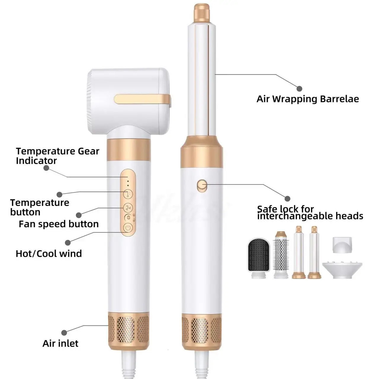 7 in 1 1400W Straightener Hair Comb Professional Auto Wrap Dryer Straightening Brush Automatic Curling Iron 250120