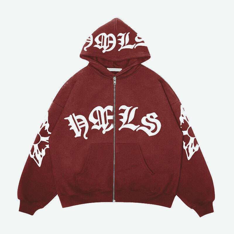 Zipper Gothic letter print trend oversize hoodie student clothing