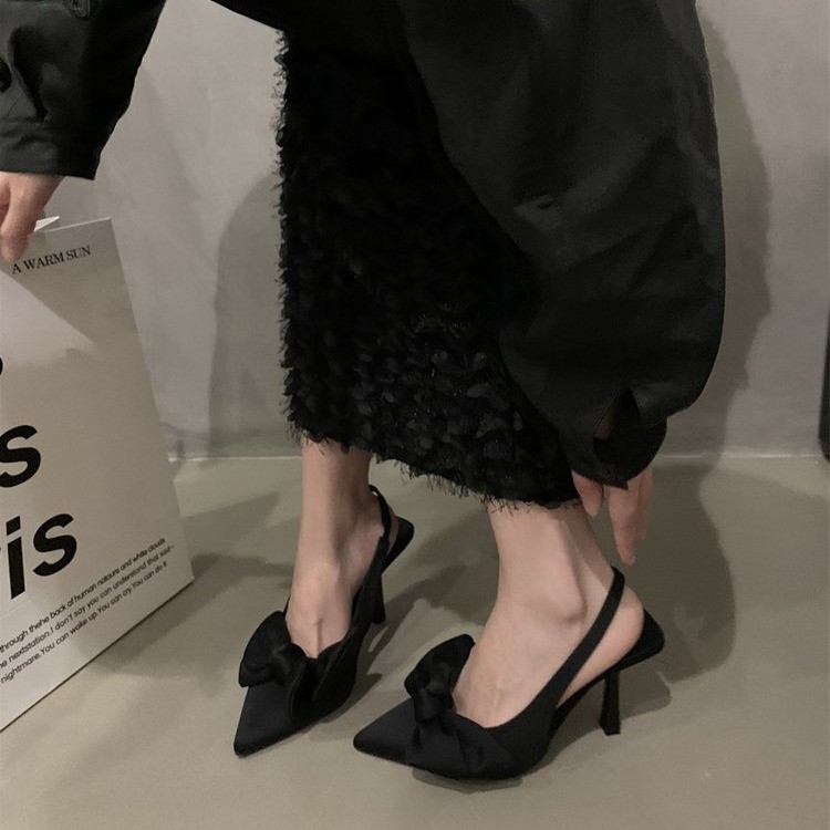 Women Sandals High Heel NEW hot Bow Design Pointed Toe Sweet Sexy Style Versatile Triple Black Khaki Purple Free shipping