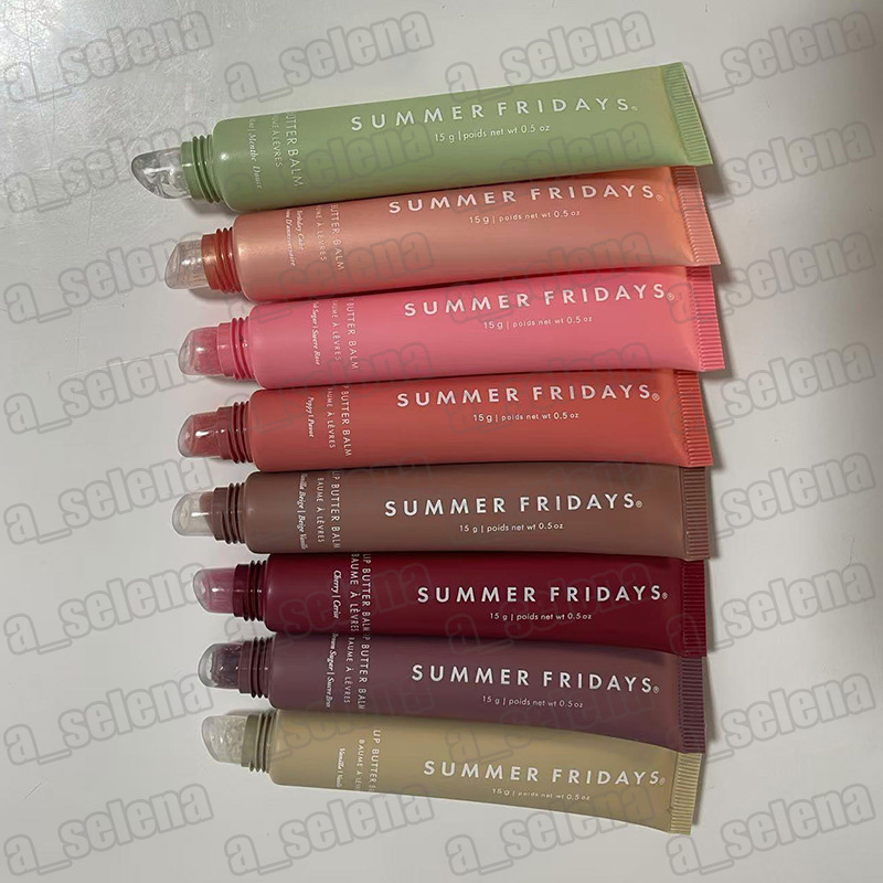 New Summer Fridays Lip Butter Balm Liquid Lipstick moisturizes Smooth Soft Makeup Lips Glaze LipGloss pink sugar vanilla beige 0.5oz 15g LipCare Cosme