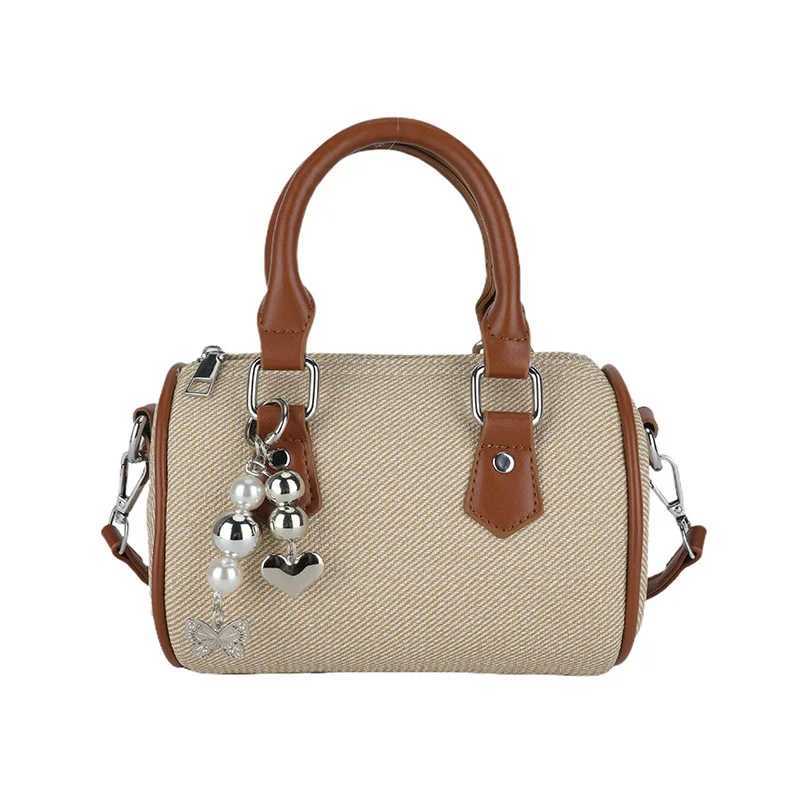 Luxury Designer Beading PU and Denim Patchwork Womens Handbag Casual Crossbody Bag Pillow Tote Y250324