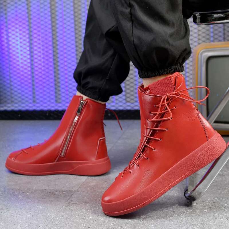 Trendy Red Mens Fashion Lace-up Sneakers for High Top Casual Flat Hip Hop Designer Shoes Men chaussure hommes