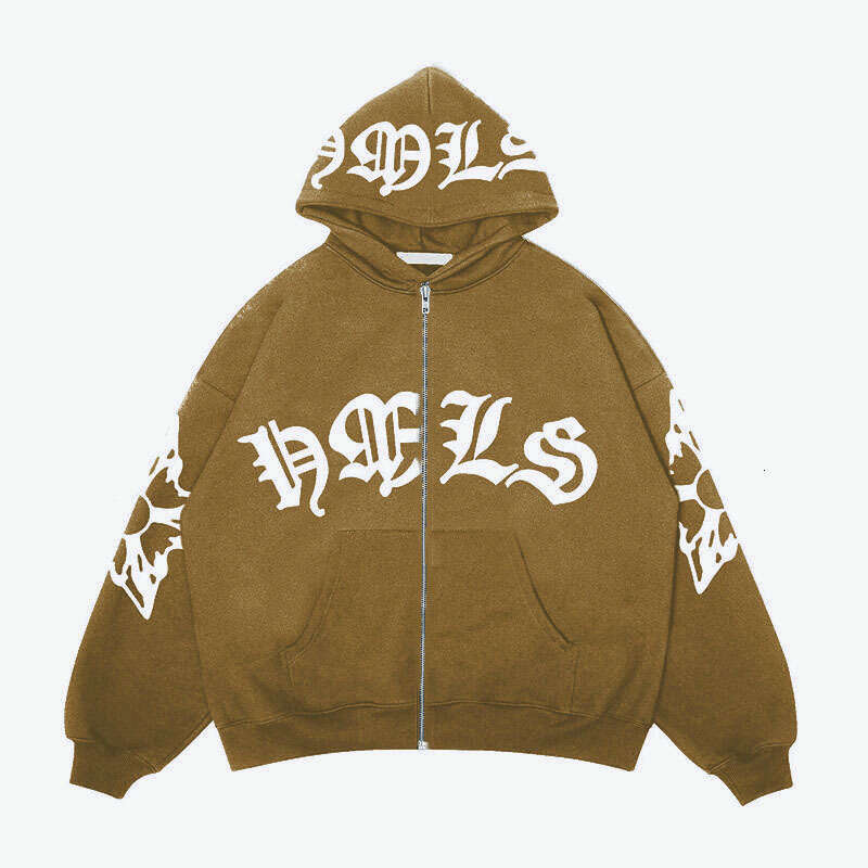 Zipper Gothic letter print trend oversize hoodie student clothing