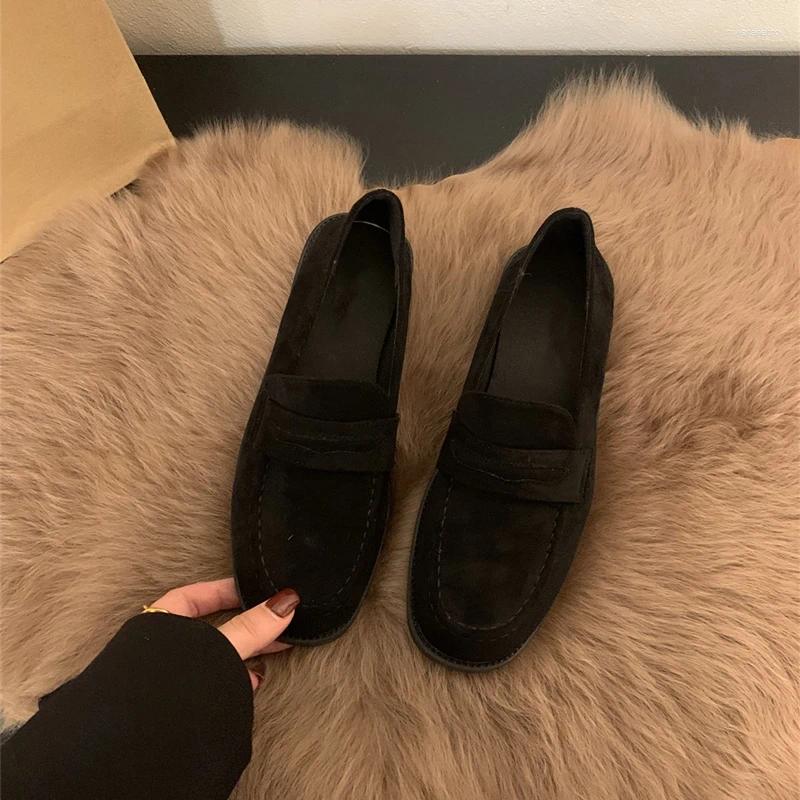 Retro Women Loafers Shoes Spring And Autumn New Style Roman Flat Heel Comfortable Versatile Slip On Cow Suede Women Flat Shoes