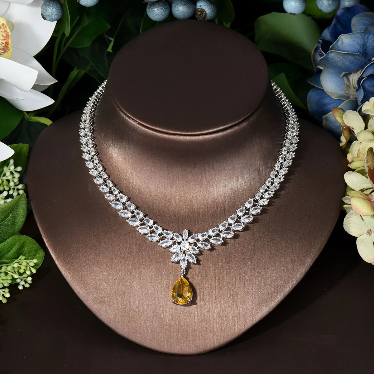 HIBRIDE Elegant Women Wedding Jewellery African CZ Crystal Water Drop Bridal Necklace Bracelet And Earrings Jewelry Sets N-789 250118