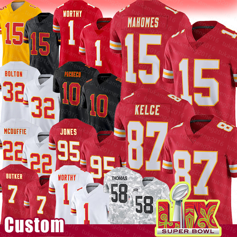 Patrick Mahomes Travis Kelce Football Jersey Xavier Worthy Isiah Pacheco Harrison Butker Chris Jones George Karlaftis JuJu Smith-Schuster Derrick Thomas
