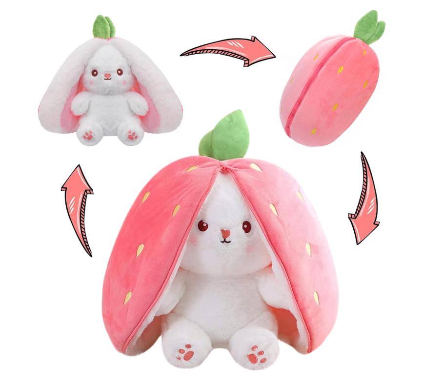 7inch Stuffed Animal Kawaii Squishy 18cm Cute Easter Plush Bunnies Turn Into Rabbit Fruit Dolls Carrot Strawberry Pillow Funny Bunnies Toy for Baby FY