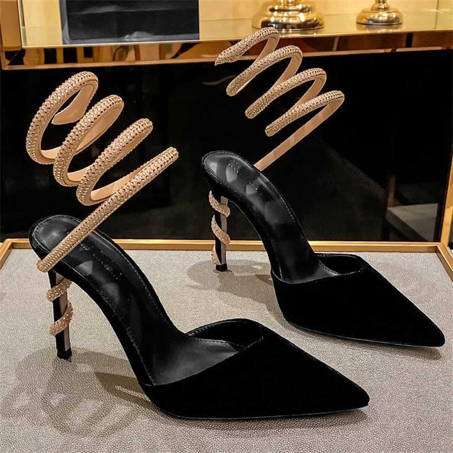 Serpentine Winding Crystal Wen Pumps Sexy Pointed Toe High H Summer hot Gladiator Sandals Designer Ladies Dress Shoes Z250122