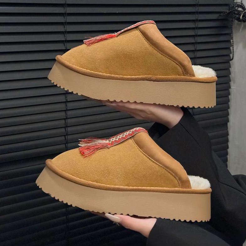 Women Slippers Plush hot Warm Thick Sole Indoor Wear Simple Style Versatile Triple Brown Free shipping
