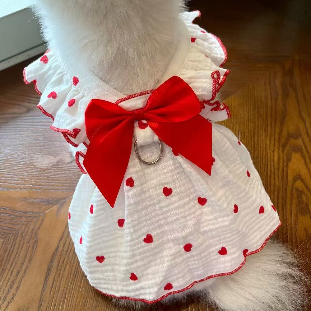 Pet dresses, accessories, clothes for spring and summer dogs, cats, teddy bears, Pomeranians, plush toys, cats, hearts, all cotton fabric