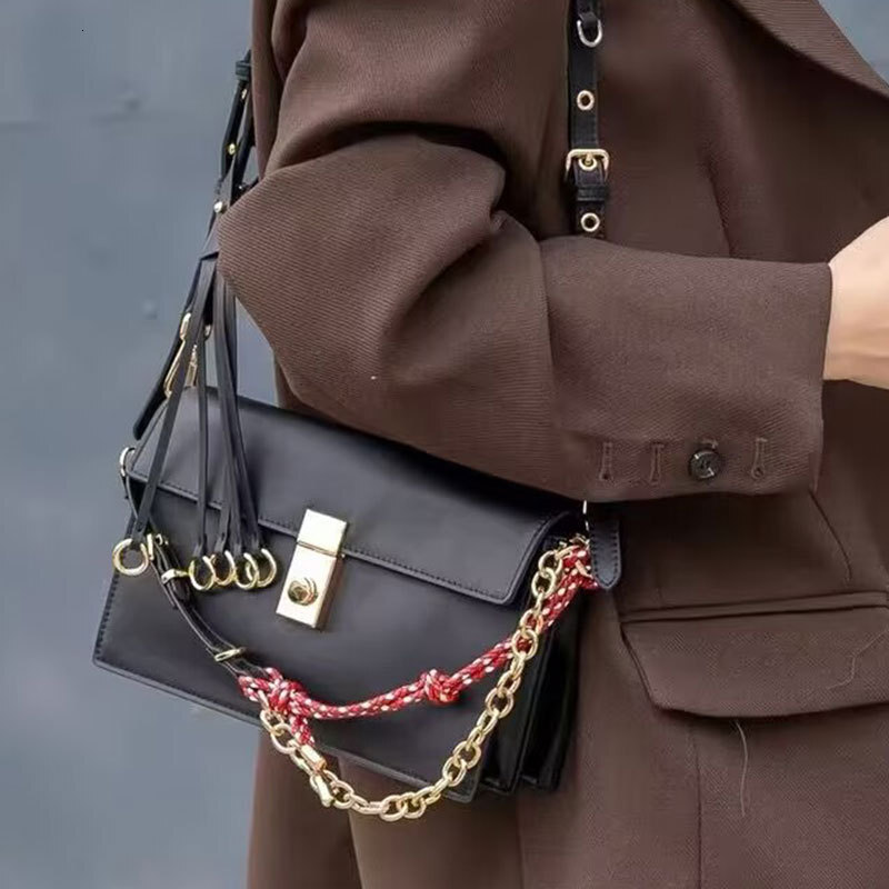 Bag 24 Autumn/Winter New Soft Sound Flip Postman Pendant Lock Motorcycle Leather Small Square Bag