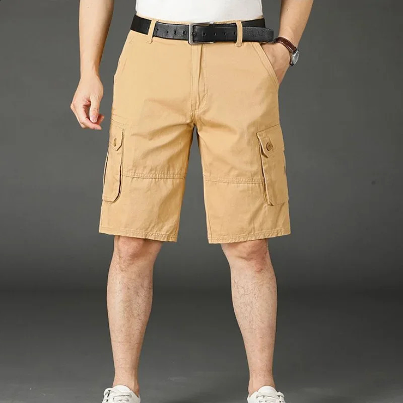 Khaki Half Mens Cargo Shorts Solid Male Bermuda Short Pants Big and Tall er Jogger Baggy In Homme Jorts Cotton 250117