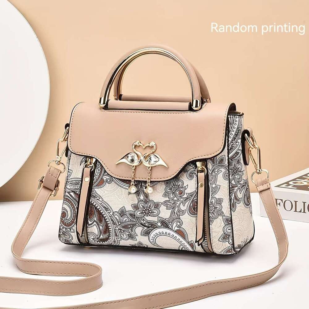 An elegant faux leather handbag suitable for women, geometric pattern, versatile shoulder bag, with zipper closure, polyester lining, exquisite edges