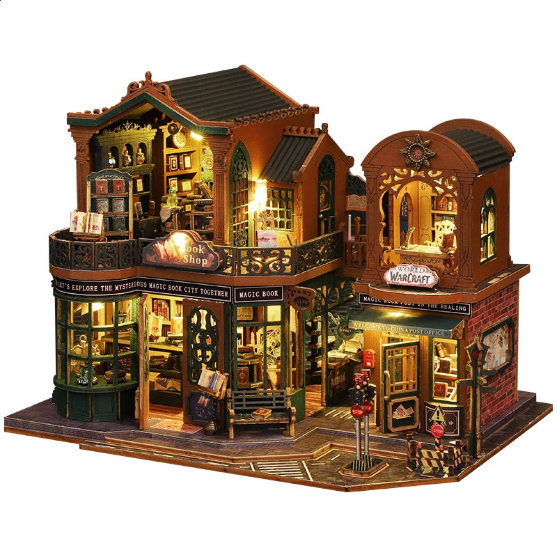 2014 DIY Big Doll House Wooden Mini Furniture Twilight Bookstore Dollhouse Handmade Home Model Assembly Toy Birthday Gift 250110
