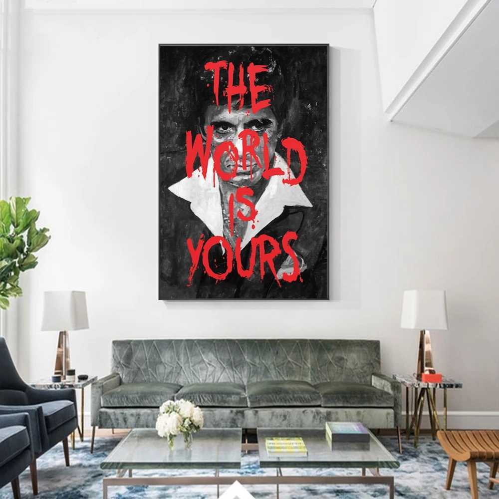 The World is Your Movie Poster Scar Face Tony Montana Painting Wall Art Canvas Printing Decoration Y250122
