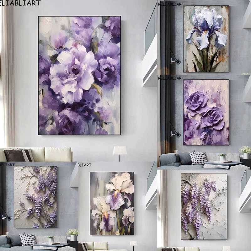 Knife Painting with Flower Poster and Prints Wall Art Pictures Canvas Painting for Living Ro He Decor No Frame Y250122