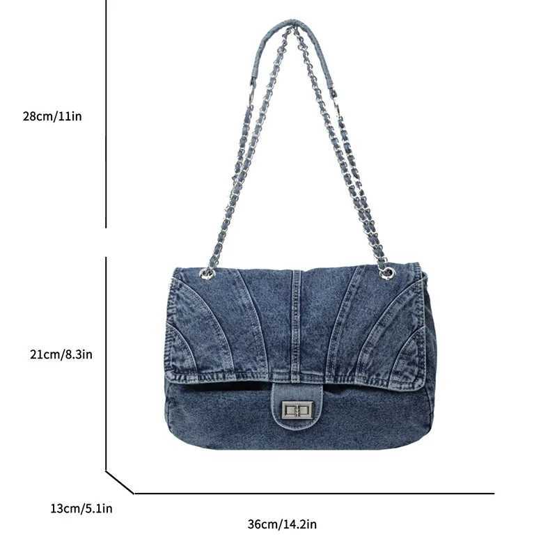 Fashion Luxury Women Washed Denim Canvas Lady Chain Shoulder Strap Messenger Bag Woman Satchel Handbag Purse Hobos Crossbody Bag Y250121