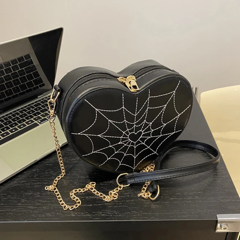 Fashion Spider Web Heart Shaped Shoulder Bag Women Chain Crossbody Bag Korean Personalized Mini Womens Handbag Lipstick Purse 250113