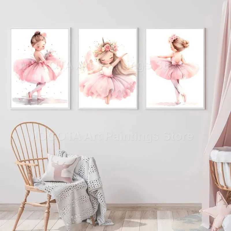 Girl Unicorn Ballerina Nursery Wall Art Canvas Painting Nordic Posters And Prints Pictures Baby Kids Ro Decor Y250122