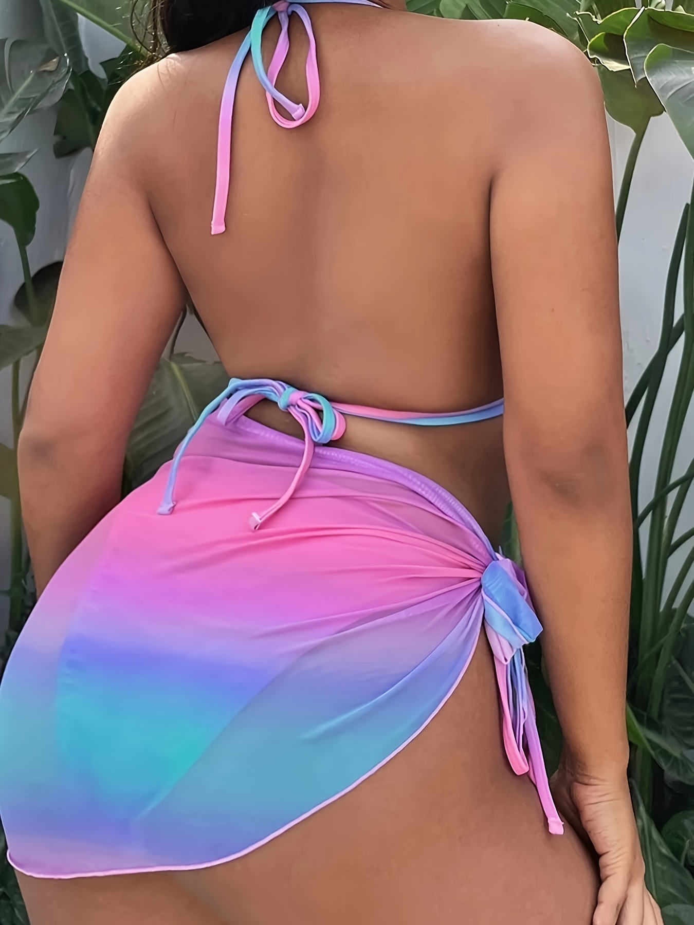 3pcs Tie Dye Bikini Set Swimsuit, Tulle Cover Up With Bra & High Waist Bikini Shorts, Cover Ups For Swimwear Women Plus Size