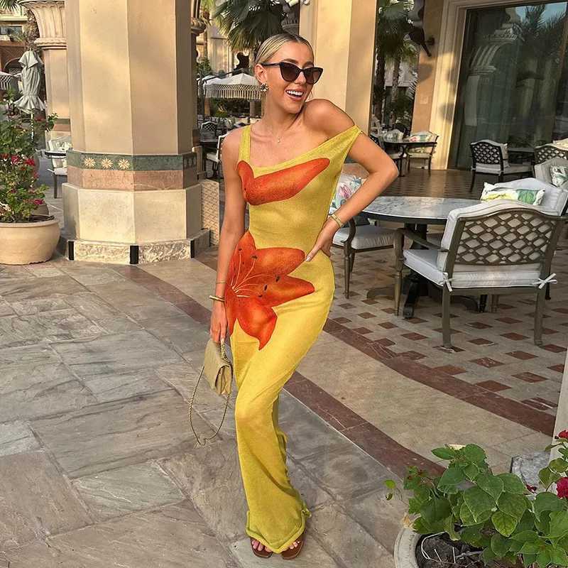 Basic Casual Dresses Long Print Dresses Temperament European and American Dress Beach Party High Elegant Dress Maxi Sexy Bodycon S Through Clubwear H2