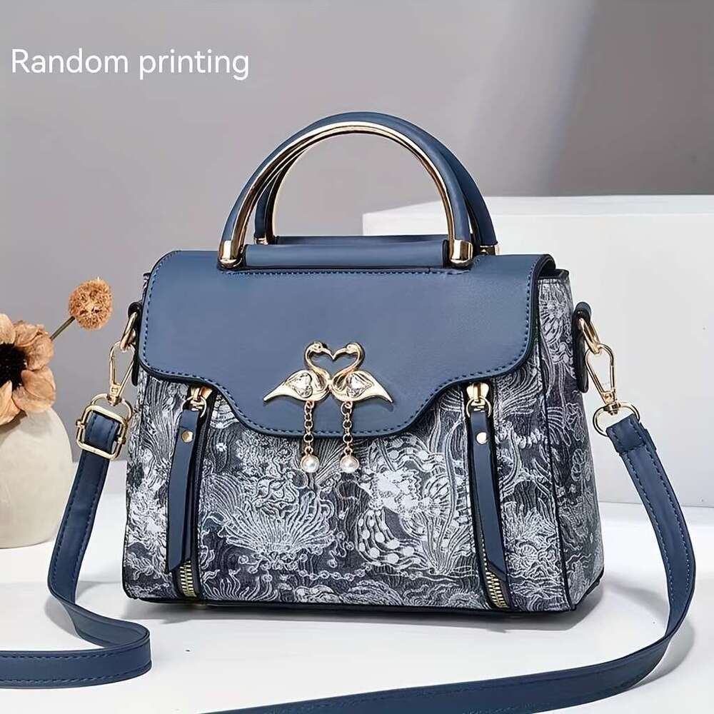 An elegant faux leather handbag suitable for women, geometric pattern, versatile shoulder bag, with zipper closure, polyester lining, exquisite edges