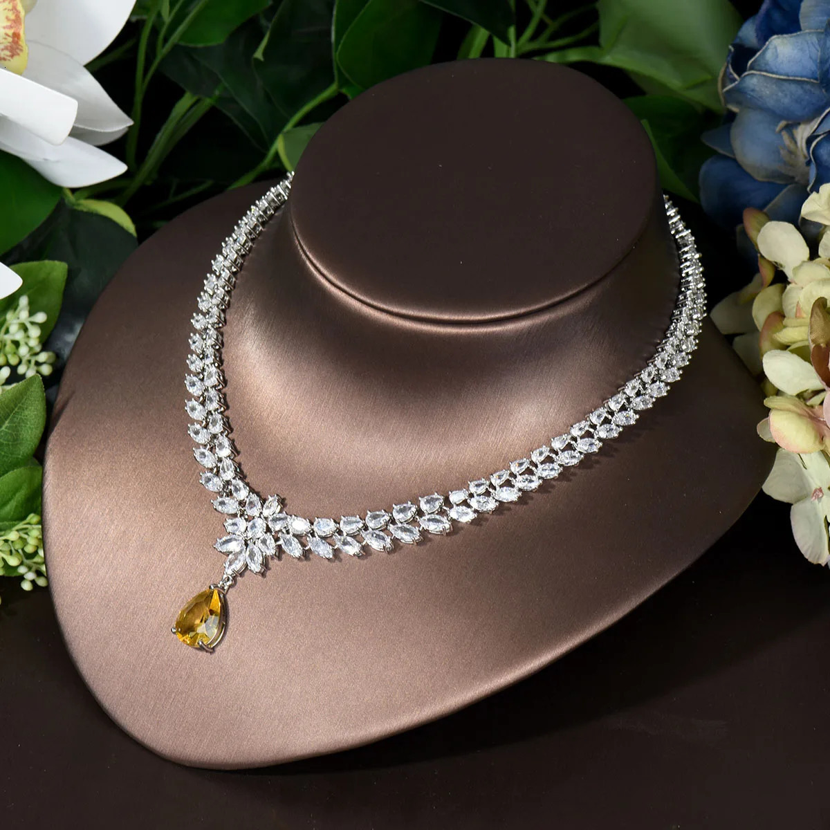 HIBRIDE Elegant Women Wedding Jewellery African CZ Crystal Water Drop Bridal Necklace Bracelet And Earrings Jewelry Sets N-789 250118