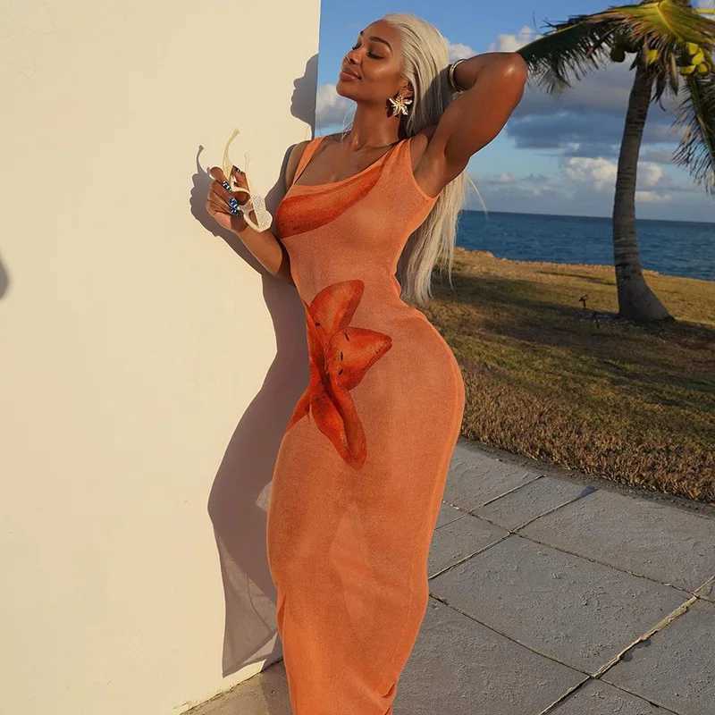 Basic Casual Dresses Long Print Dresses Temperament European and American Dress Beach Party High Elegant Dress Maxi Sexy Bodycon S Through Clubwear H2